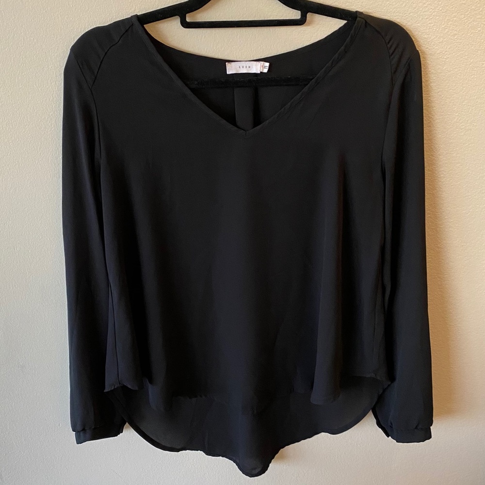 Lush Long Sleeve Black Blouse